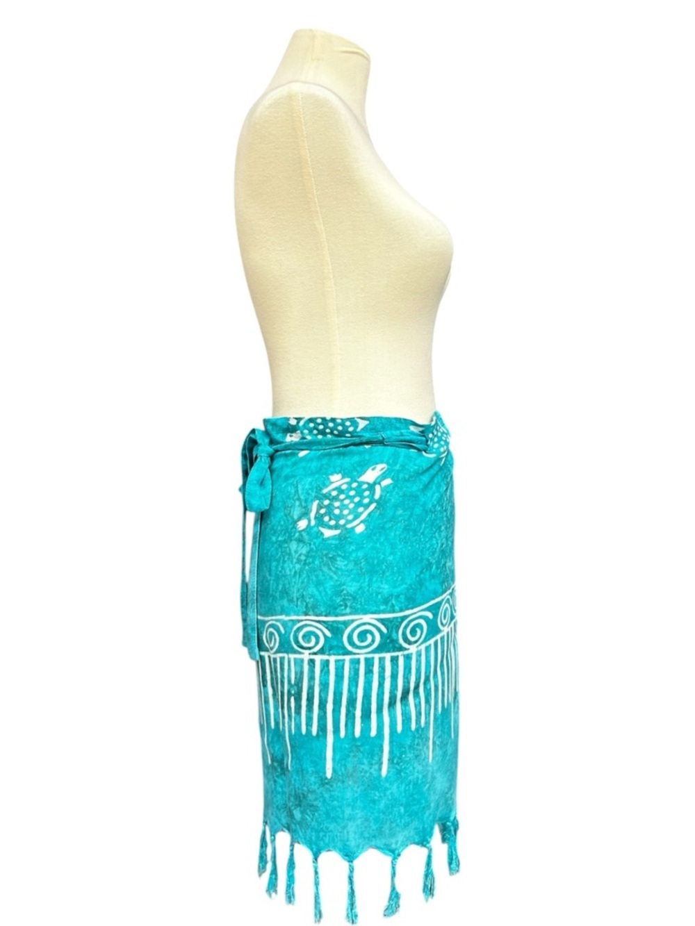 Turquoise Beach Wrap Skirt Teal Turtle Print Swim Sarong Wrap Skirt, Medium - Picture 4 of 10